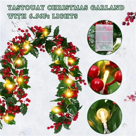 5.6Ft Christmas Holly Red Berry Realistic Garland for Indoor/Outdoor Decor - Picture 4 of 8